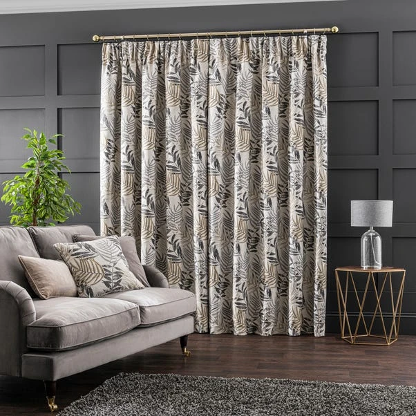 Luxury Collection Leaf Jacquard Grey Pencil Pleat Curtains 4 Luxury Collection Leaf Jacquard Grey Pencil Pleat Curtains - Image 4