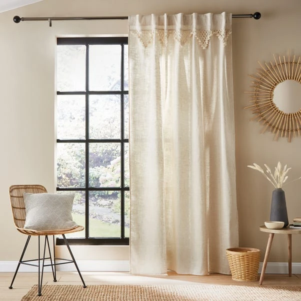 Dunelm Macrame Border Ecru Hidden Tab Top Single Voile 2 Dunelm Macrame Border Ecru Hidden Tab Top Single Voile - Image 2