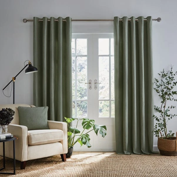 Dunelm Wynter Olive Thermal Eyelet Curtains 2 Dunelm Wynter Olive Thermal Eyelet Curtains - Image 2