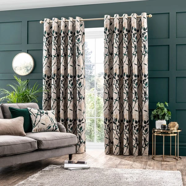 Dunelm Zen Peacock Jacquard Eyelet Curtains 2 Dunelm Zen Peacock Jacquard Eyelet Curtains - Image 2