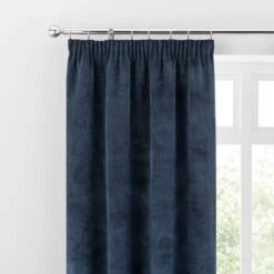 Dunelm Margot Midnight Blue Velour Pencil Pleat Curtains