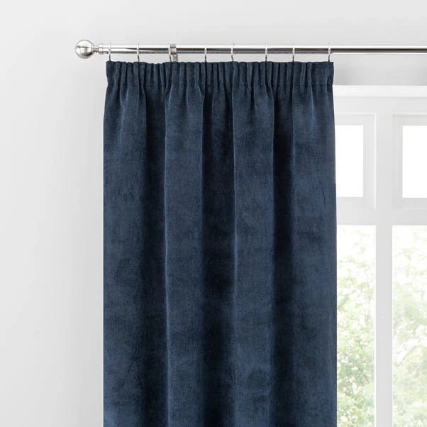 Dunelm Margot Midnight Blue Velour Pencil Pleat Curtains 1 Dunelm Margot Midnight Blue Velour Pencil Pleat Curtains