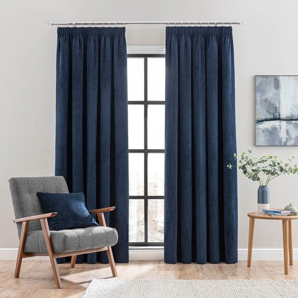 Dunelm Margot Midnight Blue Velour Pencil Pleat Curtains 2 Dunelm Margot Midnight Blue Velour Pencil Pleat Curtains - Image 2