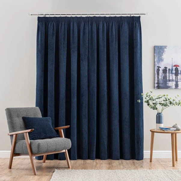 Dunelm Margot Midnight Blue Velour Pencil Pleat Curtains 4 Dunelm Margot Midnight Blue Velour Pencil Pleat Curtains - Image 4