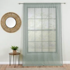 Dunelm Recycled Polyester Sage Slot Top Voile Panel -Best Curtain Shop 30734696 alt04