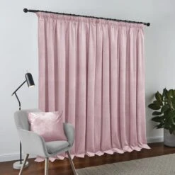 Dunelm Recycled Velour Blush Pencil Pleat Curtains -Best Curtain Shop 30743354 alt04