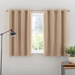 Dunelm Luna Brushed Dark Sand Blackout Eyelet Curtains -Best Curtain Shop 30754496 alt05