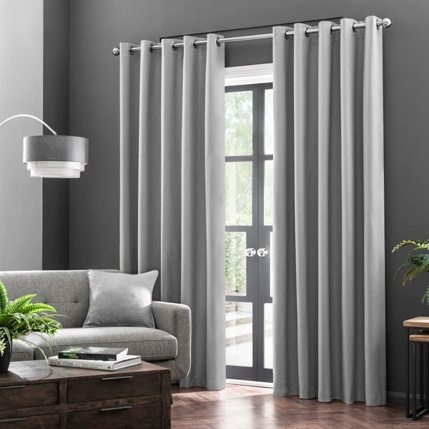 Dunelm Luna Brushed Mid Grey Blackout Eyelet Curtains 2 Dunelm Luna Brushed Mid Grey Blackout Eyelet Curtains - Image 2