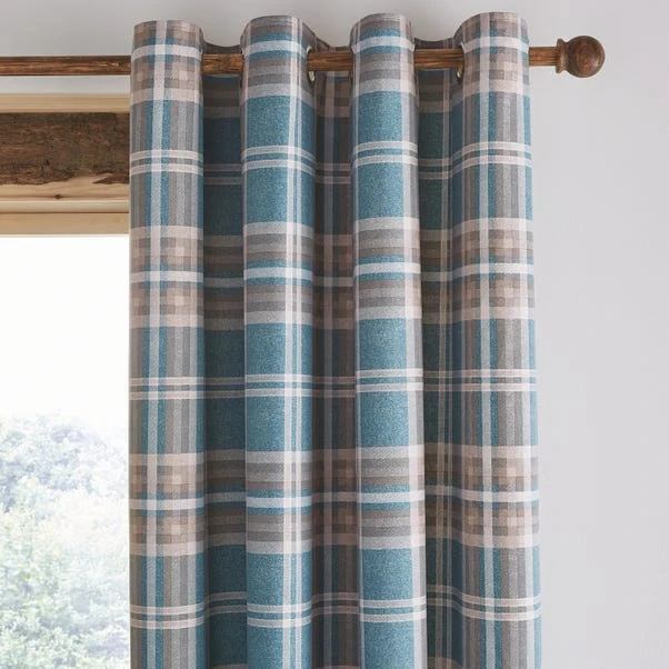 Catherine Lansfield Tweed Woven Check Teal Eyelet Curtains 1 Catherine Lansfield Tweed Woven Check Teal Eyelet Curtains