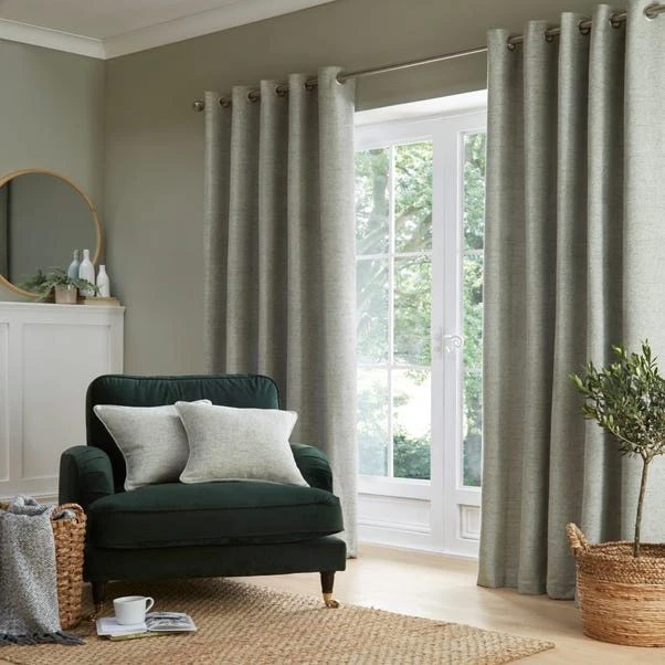 Churchgate Swithland Herringbone Sage Eyelet Curtains 2 Churchgate Swithland Herringbone Sage Eyelet Curtains - Image 2
