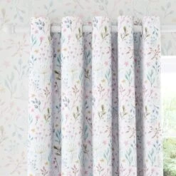 Dunelm Unicorn Enchanted White Floral Thermal Blackout Eyelet Curtains