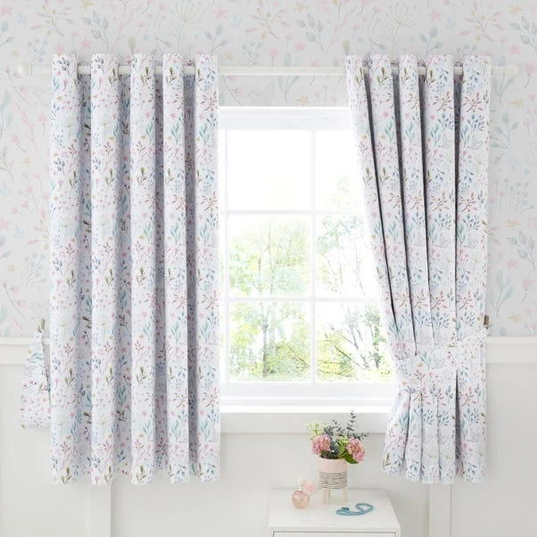 Dunelm Unicorn Enchanted White Floral Thermal Blackout Eyelet Curtains 2 Dunelm Unicorn Enchanted White Floral Thermal Blackout Eyelet Curtains - Image 2