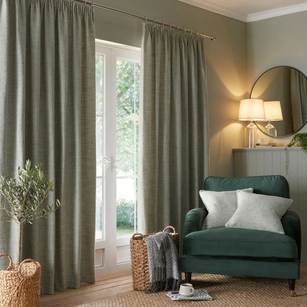 Churchgate Swithland Herringbone Sage Pencil Pleat Curtains 2 Churchgate Swithland Herringbone Sage Pencil Pleat Curtains - Image 2
