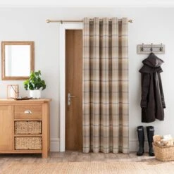Dunelm Highland Check Ochre Eyelet Door Curtain
