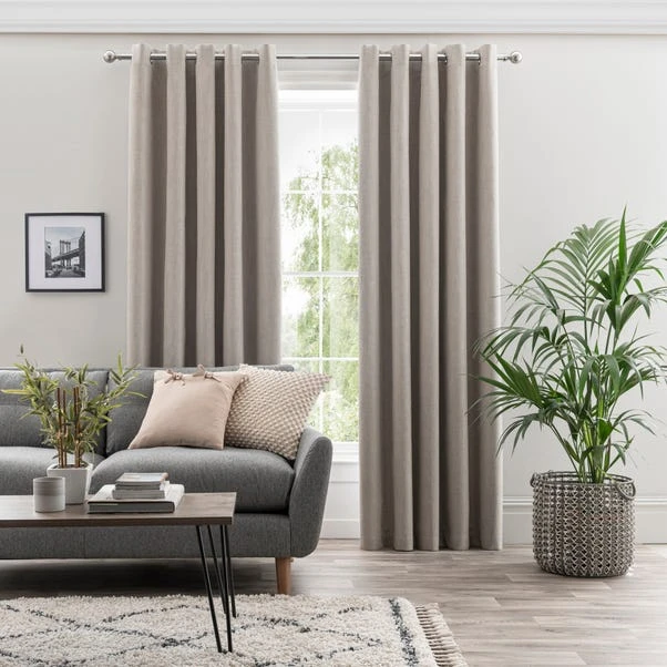 Dunelm Ultra Blackout Touch Of Linen Natural Eyelet Curtains 2 Dunelm Ultra Blackout Touch Of Linen Natural Eyelet Curtains - Image 2