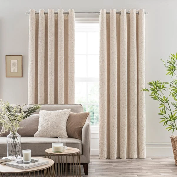 Dunelm Damask Cut Velvet Ivory Eyelet Curtains 2 Dunelm Damask Cut Velvet Ivory Eyelet Curtains - Image 2