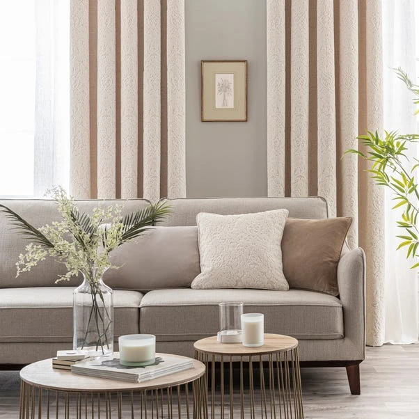 Dunelm Damask Cut Velvet Ivory Eyelet Curtains 4 Dunelm Damask Cut Velvet Ivory Eyelet Curtains - Image 4