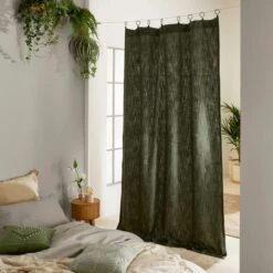Dunelm Arthur Recycled Olive Slot Top Single Voile Panel -Best Curtain Shop 30769544 alt03