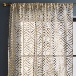 Dunelm Geo Foil Gold Slot Top Single Voile Panel