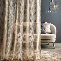 Dunelm Geo Foil Gold Slot Top Single Voile Panel -Best Curtain Shop 30769585 alt03
