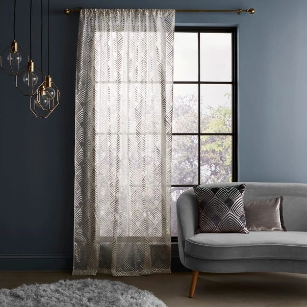 Dunelm Geo Foil Silver Slot Top Single Voile Panel 2 Dunelm Geo Foil Silver Slot Top Single Voile Panel - Image 2