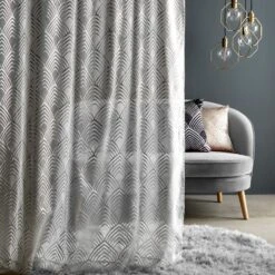 Dunelm Geo Foil Silver Slot Top Single Voile Panel 6 Dunelm Geo Foil Silver Slot Top Single Voile Panel -Best Curtain Shop 30769590 alt03