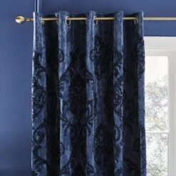 Dunelm Louella Damask Navy Eyelet Curtains