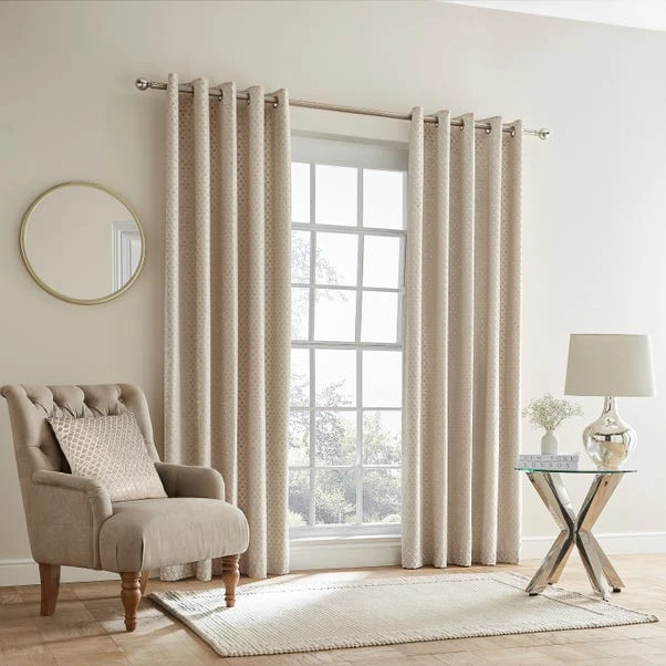 Dunelm Cut Velvet Champagne Thermal Eyelet Curtains 2 Dunelm Cut Velvet Champagne Thermal Eyelet Curtains - Image 2