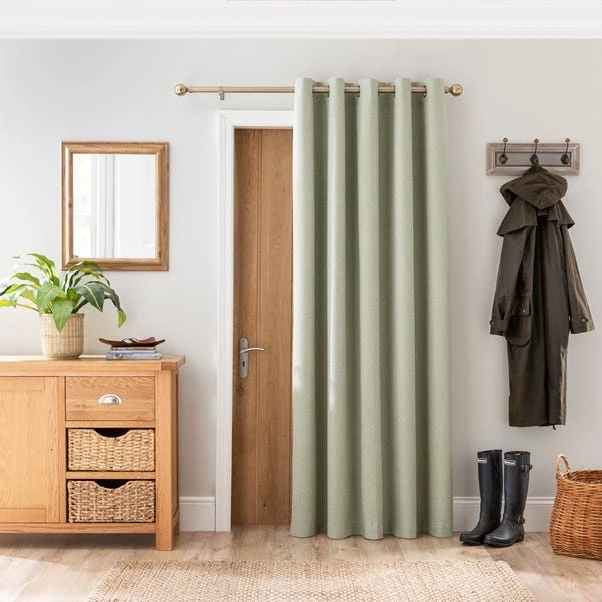 Dunelm Luna Brushed Sage Blackout Eyelet Door Curtain 1 Dunelm Luna Brushed Sage Blackout Eyelet Door Curtain
