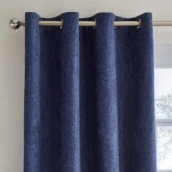 Dunelm Ensley Chenille Thermal Luxe Navy Eyelet Curtains