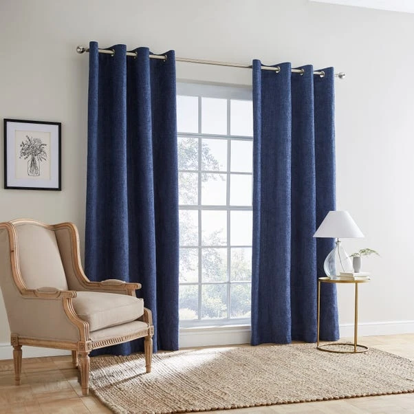 Dunelm Ensley Chenille Thermal Luxe Navy Eyelet Curtains 2 Dunelm Ensley Chenille Thermal Luxe Navy Eyelet Curtains - Image 2