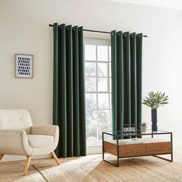 Dunelm Berlin Bottle Green Thermal Blackout Eyelet Curtains 2 Dunelm Berlin Bottle Green Thermal Blackout Eyelet Curtains - Image 2