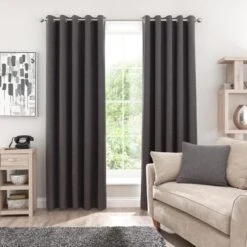 Dunelm Luna Brushed Charcoal Blackout Eyelet Curtains