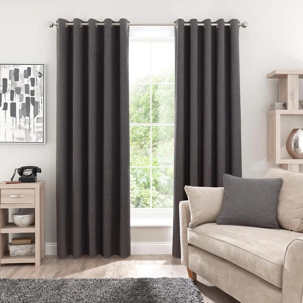 Dunelm Luna Brushed Charcoal Blackout Eyelet Curtains 1 Dunelm Luna Brushed Charcoal Blackout Eyelet Curtains