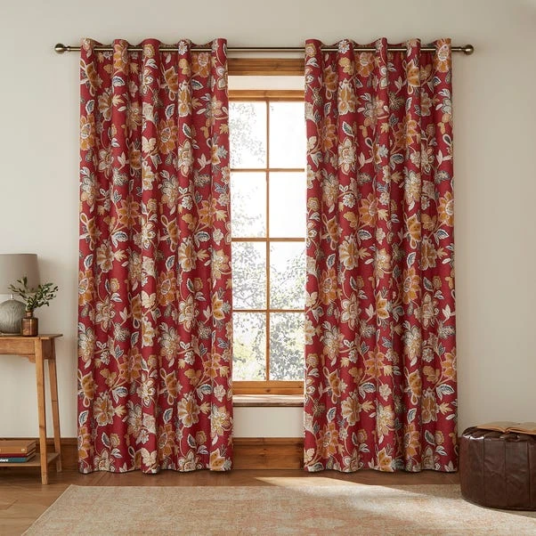 Dorma Samira Saffron Red Blackout Eyelet Curtains 2 Dorma Samira Saffron Red Blackout Eyelet Curtains - Image 2