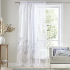Catherine Lansfield Meadowsweet Floral Slot Top Voile Curtain Panel