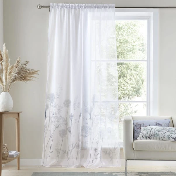 Catherine Lansfield Meadowsweet Floral Slot Top Voile Curtain Panel 1 Catherine Lansfield Meadowsweet Floral Slot Top Voile Curtain Panel