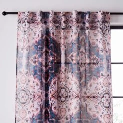 Dunelm Printed Oriental Pink Slot Top Single Voile Panel