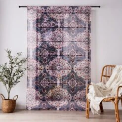 Dunelm Printed Oriental Pink Slot Top Single Voile Panel -Best Curtain Shop 30809040 alt03