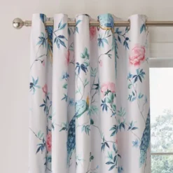 Dunelm Peacock Floral Pink Eyelet Curtains