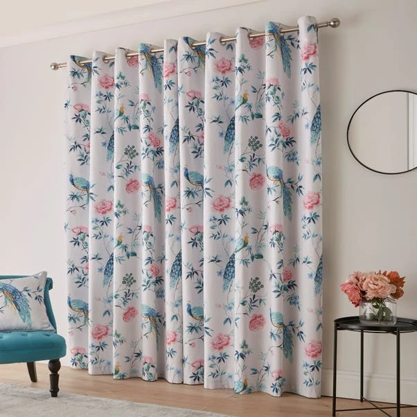 Dunelm Peacock Floral Pink Eyelet Curtains 4 Dunelm Peacock Floral Pink Eyelet Curtains - Image 4