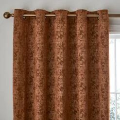Dunelm Mottled Chenille Rust Eyelet Curtains