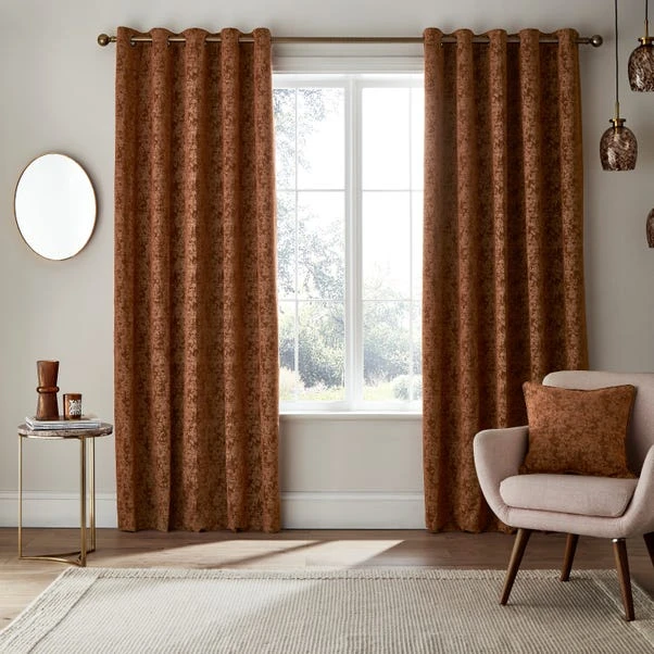 Dunelm Mottled Chenille Rust Eyelet Curtains 2 Dunelm Mottled Chenille Rust Eyelet Curtains - Image 2