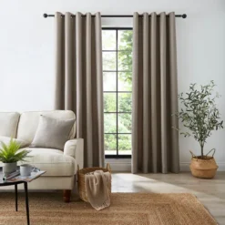 Dunelm Churchgate Dogtooth Natural Grey Eyelet Curtains