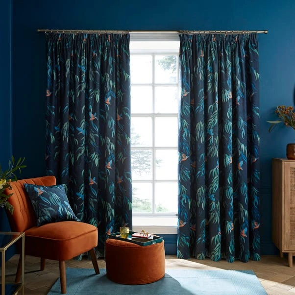 Natural History Museum Kingfisher Peacock Pencil Pleat Curtains 2 Natural History Museum Kingfisher Peacock Pencil Pleat Curtains - Image 2