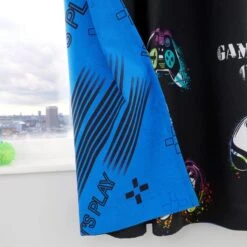 Catherine Lansfield Game Over Black Eyelet Curtains -Best Curtain Shop 30817002 alt06