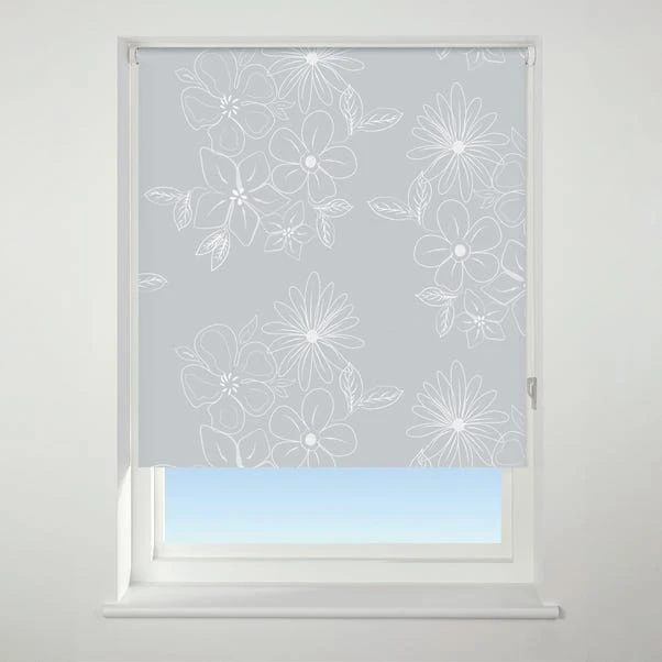 Universal Patterned Floral Cluster Grey Blackout Roller Blind 1 Universal Patterned Floral Cluster Grey Blackout Roller Blind