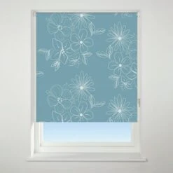 Universal Patterned Floral Cluster Teal Blackout Roller Blind