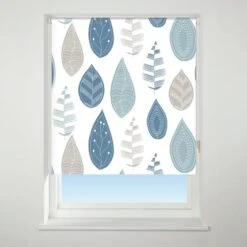 Universal Patterned Leaf Blue Blackout Roller Blind