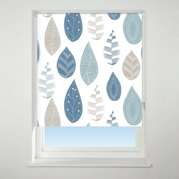 Universal Patterned Leaf Blue Blackout Roller Blind 1 Universal Patterned Leaf Blue Blackout Roller Blind